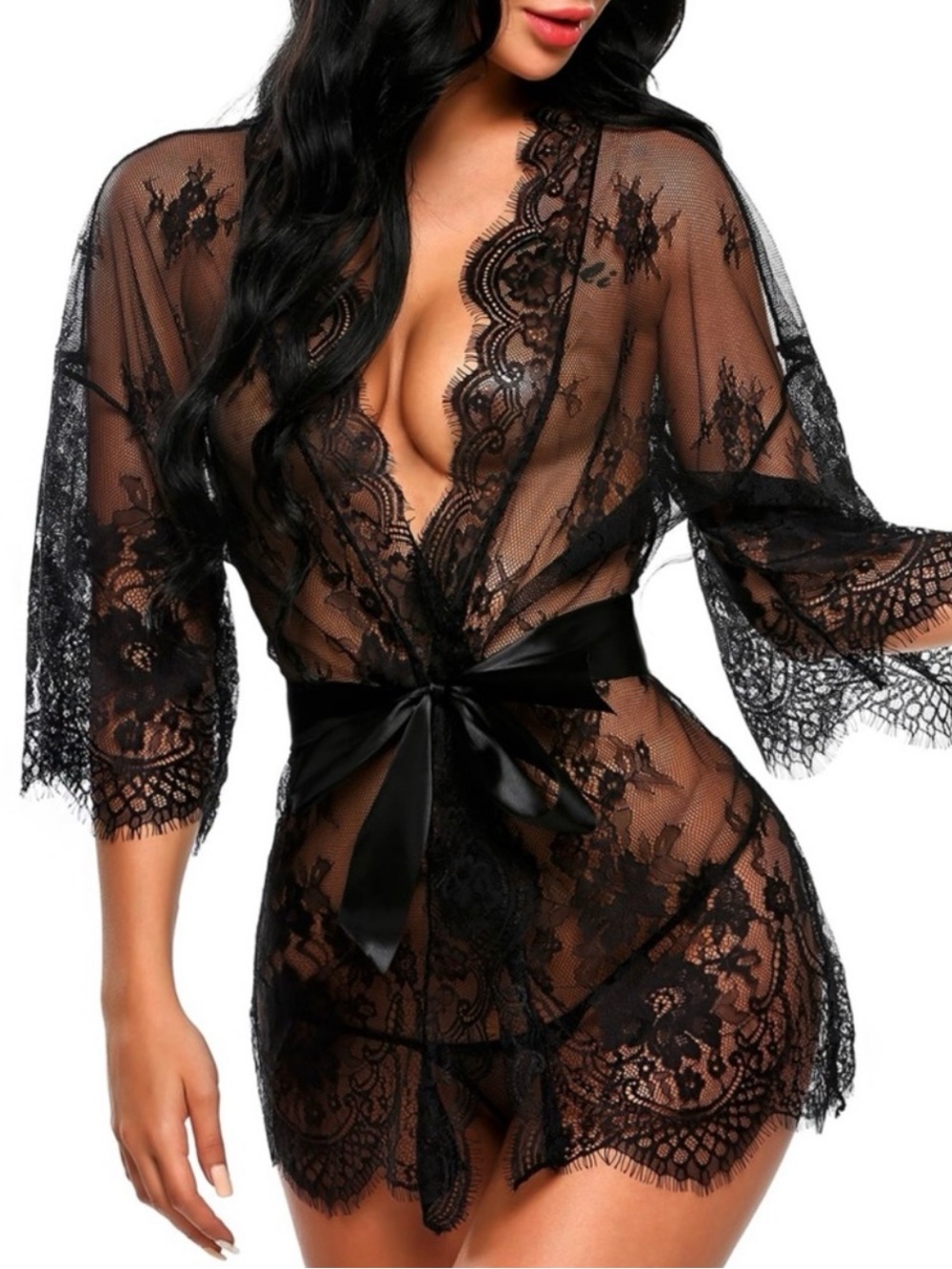 Avid Love Lace Robe with Satin Tie — NWT